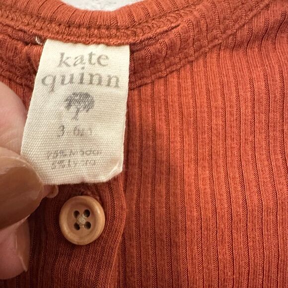 Kate Quinn Long Sleeve Bodysuit Modal Henley Rib Knit 3-6M Orange Rust Pumpkin - Picture 2 of 4